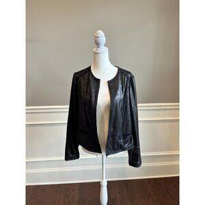 CHICOS Women's Size 0 Embossed Black Faux Suede Jacket Small Knitted Winter NWT